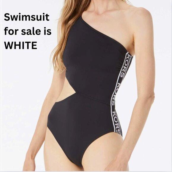 NWT Michael Kors One-Shoulder Cut-out One Piece with Logo - Size 10 - Picture 3 of 4
